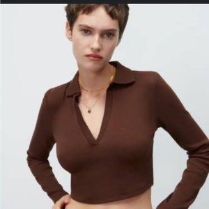zara brown long sleeve top